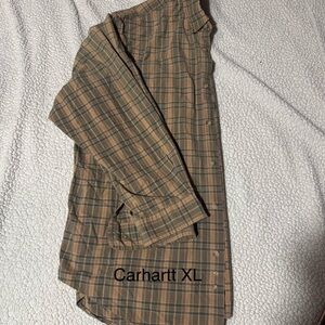 Carhartt Tan and Brown Plaid Button Down Shirt